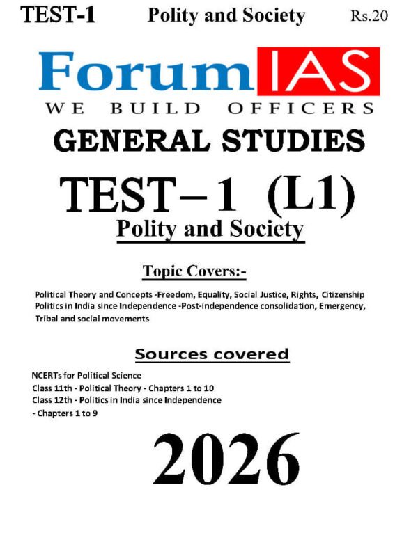 FORUM IAS GENERAL STUDIES ( Polity and Society ) Test -2 ( L-1 ) 2026 | English | B&W - Image 2