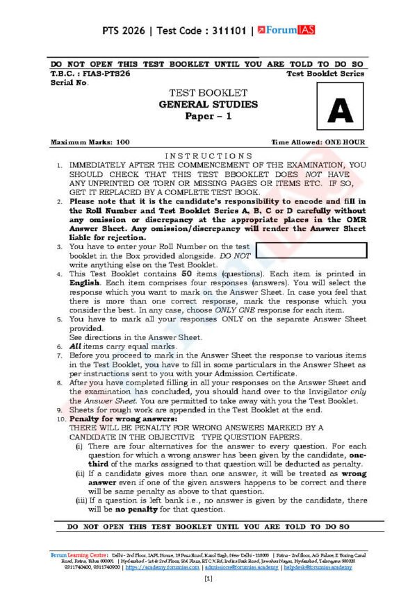 FORUM IAS GENERAL STUDIES ( Polity and Society ) Test -2 ( L-1 ) 2026 | English | B&W - Image 3