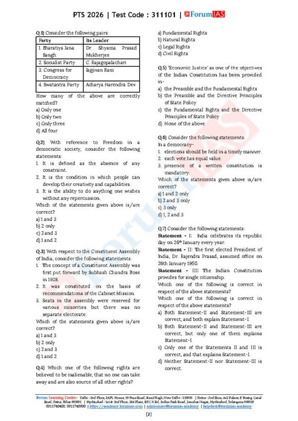 FORUM IAS GENERAL STUDIES ( Polity and Society ) Test -1 ( L-1 ) 2026 | English | B&W - Image 4