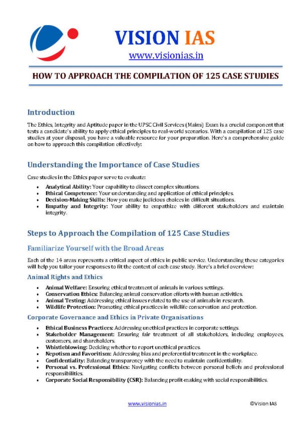 Vision IAS 125 Case Studies Approach & Solution (Paper IV : Ethics , Integrity & Aptitude ) 2024| English  | B&W - Image 2