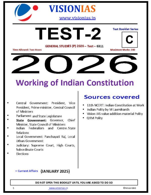 Vision IAS GENERAL STUDIES [P]  ( Working Of Indian Constitution + Current Affairs   ) Test -2 (6311 ) 2026 | English | B&W - Image 4