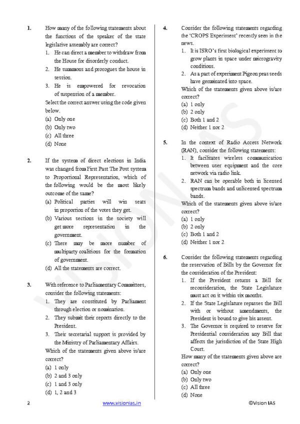 Vision IAS GENERAL STUDIES [P]  ( Working Of Indian Constitution + Current Affairs   ) Test -2 (6311 ) 2026 | English | B&W - Image 3