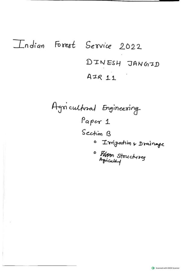 TOPPER'S NOTES  INDIAN  FORESR SERVICE ( Agricultural  Engineering Paper - II Section -  A )  By Dinesh Jangid Rank - 11 UPSC 2022 | English | B&W - Image 3