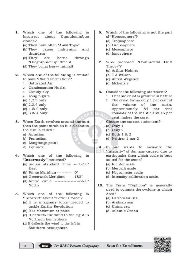 BPSC CONCEPT WALLAH ( 71st BPSC Prelims Test Series ) Test -2  GEOGRAPHY | English | B&W - Image 3