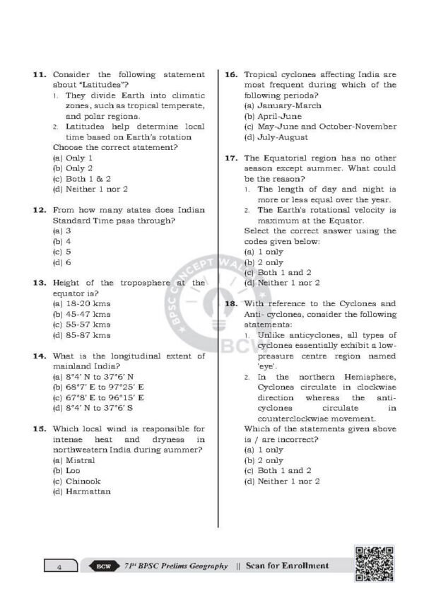 BPSC CONCEPT WALLAH ( 71st BPSC Prelims Test Series ) Test -2  GEOGRAPHY | English | B&W - Image 4