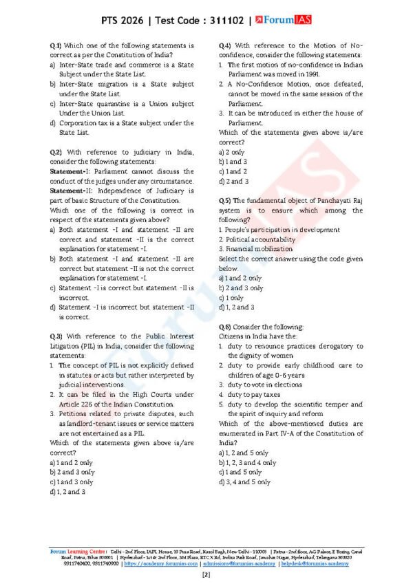 FORUM IAS GENERAL STUDIES ( Polity and Society ) Test -2 ( L-1 ) 2026 | English | B&W - Image 4