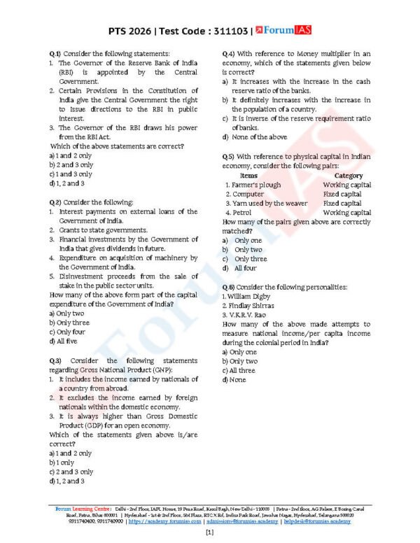 FORUM IAS GENERAL STUDIES (Economics  ) Test -3 ( L-1 ) 2026 | English | B&W - Image 2