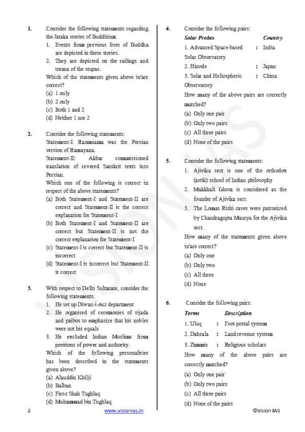 Vision IAS GENERAL STUDIES [P]  ( Ancient Indian History , and Culture And Medieval India   ) Test -5 (6314 ) 2026 | English | B&W - Image 2