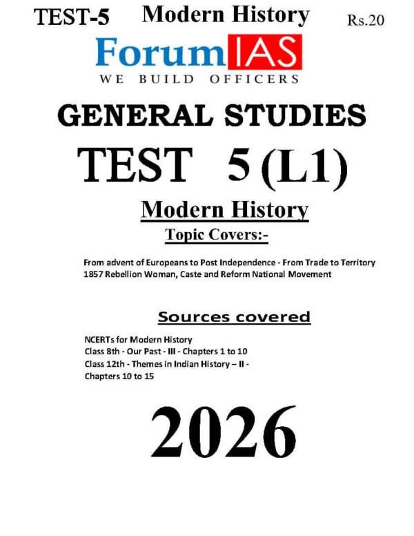 FORUM IAS GENERAL STUDIES ( Modern History  ) Test -5 ( L-1 ) 2026 | English | B&W - Image 4