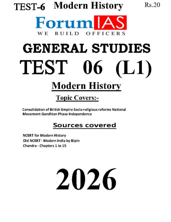 FORUM IAS GENERAL STUDIES ( Modern History  ) Test -6 ( L-1 ) 2026 | English | B&W - Image 4