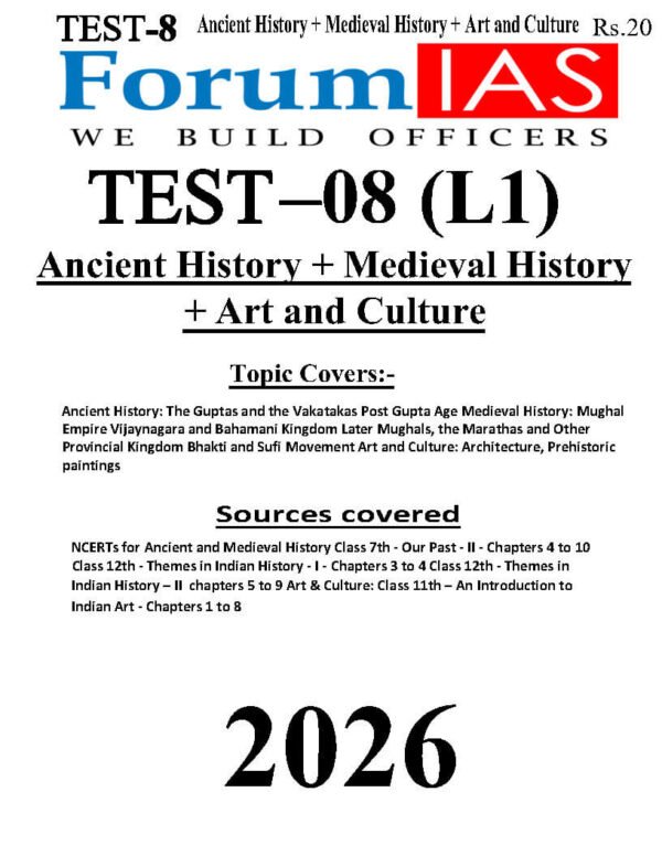 FORUM IAS GENERAL STUDIES ( Ancient History + Medieval History + Art And Culture   ) Test -8 ( L-1 ) 2026 | English | B&W - Image 4