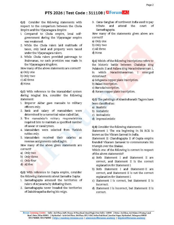 FORUM IAS GENERAL STUDIES ( Ancient History + Medieval History + Art And Culture   ) Test -8 ( L-1 ) 2026 | English | B&W - Image 2