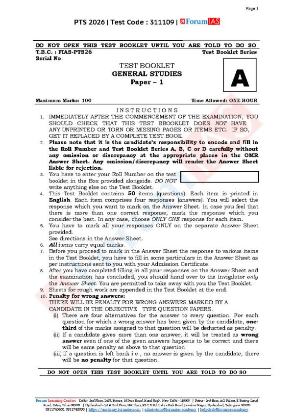 FORUM IAS GENERAL STUDIES ( Human , Economic And Physical Geography   ) Test -9 ( L-1 ) 2026 | English | B&W - Image 4