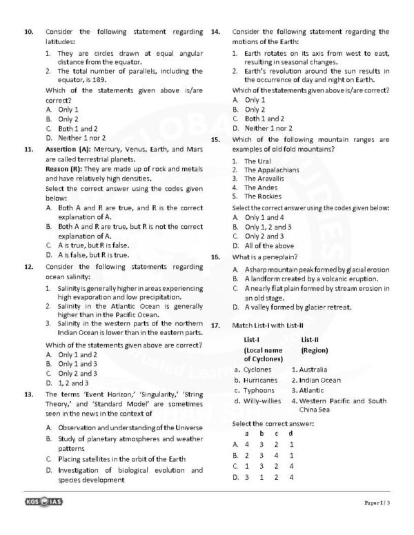 KGS IAS  TEST BOOKLET  BPSC 71st Prelims  ( General Studies Paper -1 ) Test -6 World Geography   English | B&W - Image 2