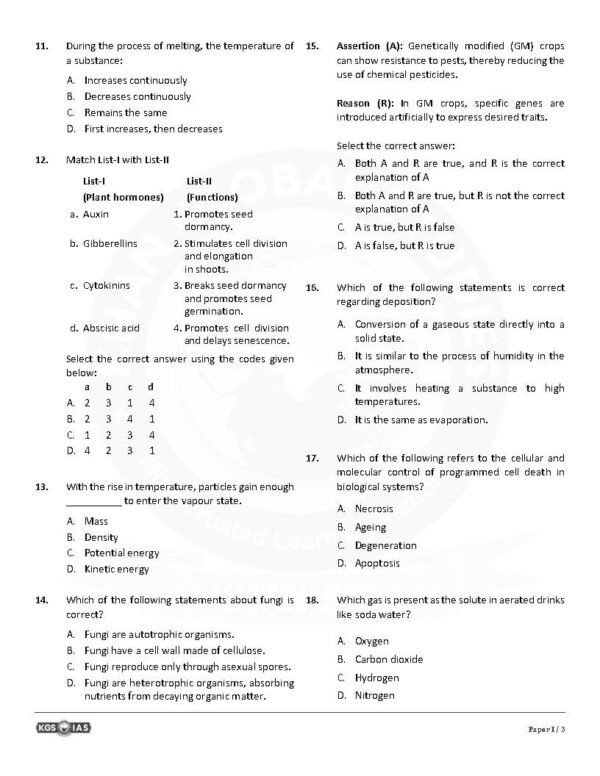 KGS IAS  TEST BOOKLET  BPSC 71st Prelims  ( General Studies Paper -1 ) Test - 1 BIOLOGY + CHEMISTRY | English | B&W - Image 4