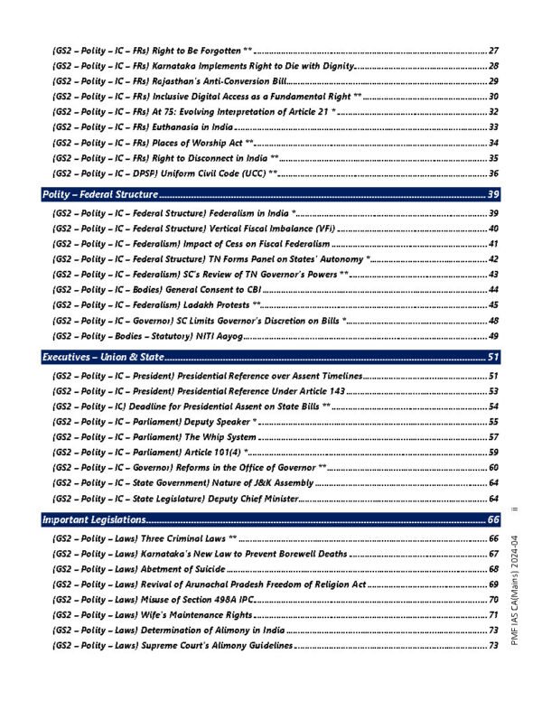 PMF IAS MAINS MAGNUM ( Indian Polity ) Current Affair [ Jan - 2024 May 2025 ] BOOK -1  | English | B&W - Image 2