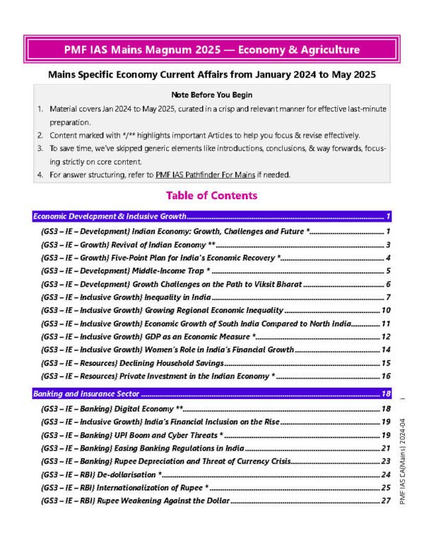 PMF IAS MAINS MAGNUM ( Indian Economy ) Current Affair [ Jan - 2024 May 2025 ] BOOK -2  | English | B&W - Image 3