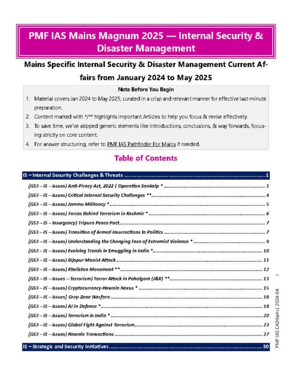 PMF IAS MAINS MAGNUM ( Internal Security - DM  ) Current Affair [ Jan - 2024 May 2025 ] BOOK - 4  | English | B&W - Image 3