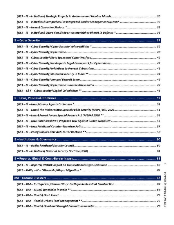 PMF IAS MAINS MAGNUM ( Internal Security - DM  ) Current Affair [ Jan - 2024 May 2025 ] BOOK - 4  | English | B&W - Image 4