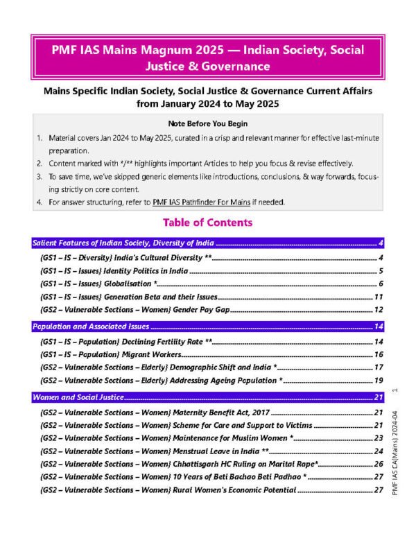 PMF IAS MAINS MAGNUM ( Society , Social Media , Governance  ) Current Affair [ Jan - 2024 May 2025 ] BOOK -3  | English | B&W - Image 3