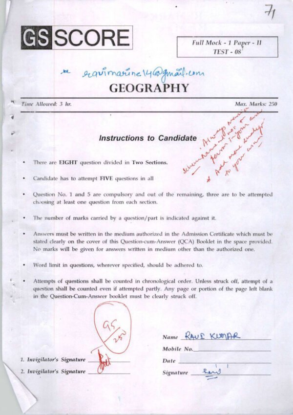 TOPPER'S ANSWER BOOKLET ( Geography Optional ) BY RAVI KUMAR ( AIR - 84, 2020 ) | English | B&W - Image 4