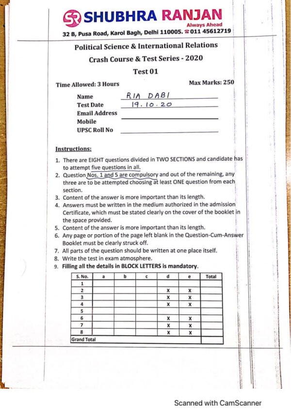 TOPPER 'S ANSWER BOOKLET (  Political Science  Optional ) By Ria Dabi  ( AIR - 2020) | English | B&W - Image 4