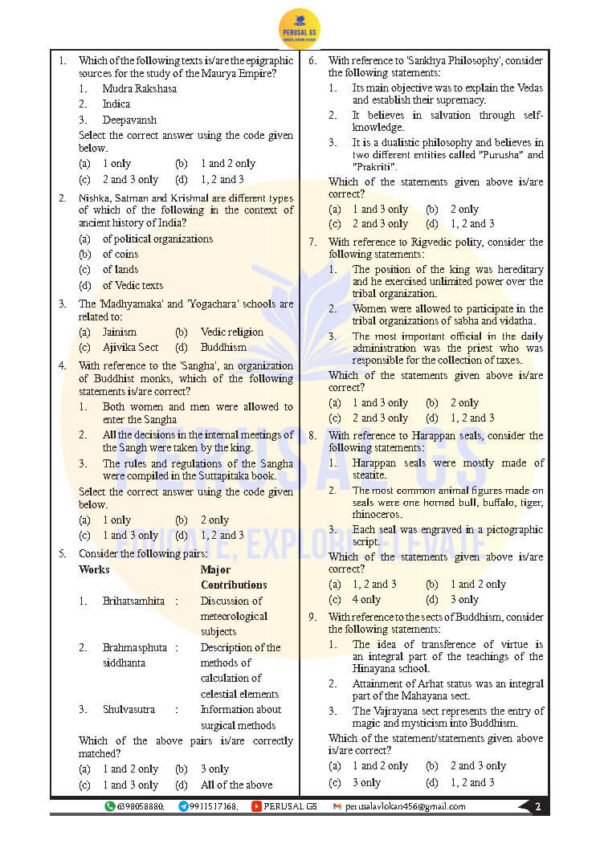 PERUSAL GS TEST BOOKLET ( 71th BPSC PRELIMS ) Ancient  Medieval & Art And Culture | TEST -3|   2025 | English | B&W - Image 3