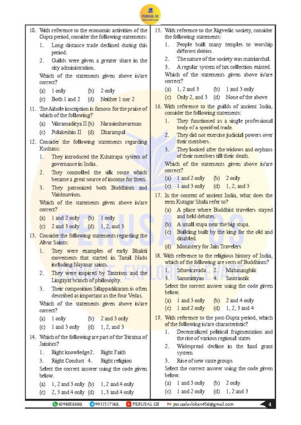 PERUSAL GS TEST BOOKLET ( 71th BPSC PRELIMS ) Ancient  Medieval & Art And Culture | TEST -3|   2025 | English | B&W - Image 2