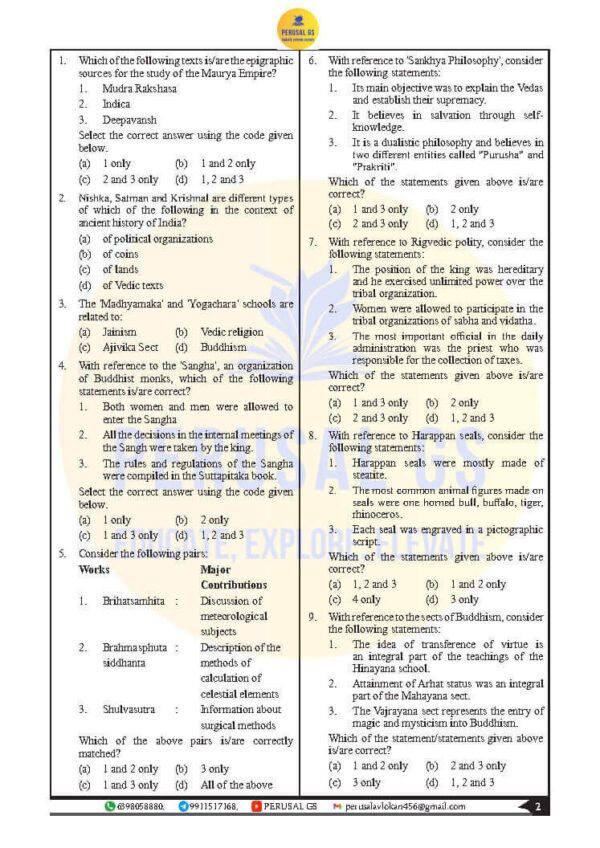 PERUSAL GS TEST BOOKLET ( 71th BPSC PRELIMS ) Ancient  Medieval History  & Art And Culture | Test - 9   |   2025 | English | B&W - Image 4