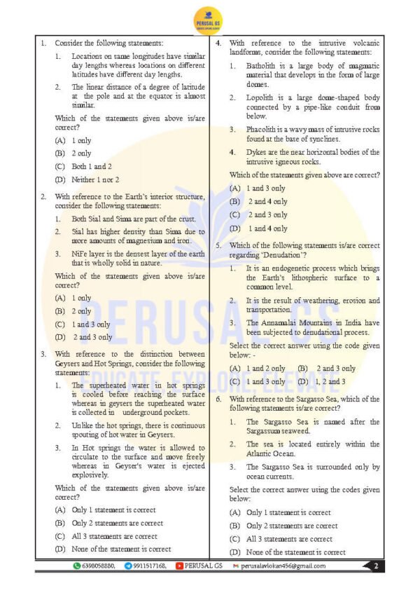 PERUSAL GS TEST BOOKLET ( 71th BPSC PRELIMS ) Geography -2  | Test - 10   |   2025 | English | B&W - Image 4