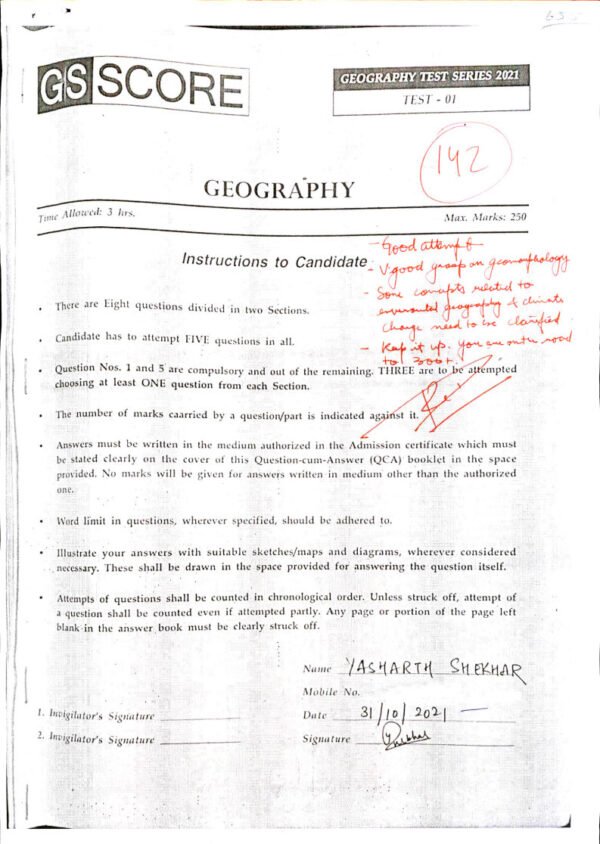 TOPPER 'S ANSWER BOOKLET ( Geography Optional ) By Yasharth Shekhar ( AIR - 12 ) 2021 | English | B&W - Image 4