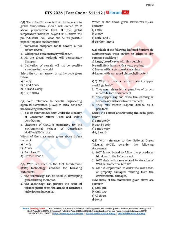 FORUM IAS GENERAL STUDIES ( Technology Science and Environment + Environment Ecology and Ecosystem ) Test -12 ( L-1 ) 2026 | English | B&W - Image 2