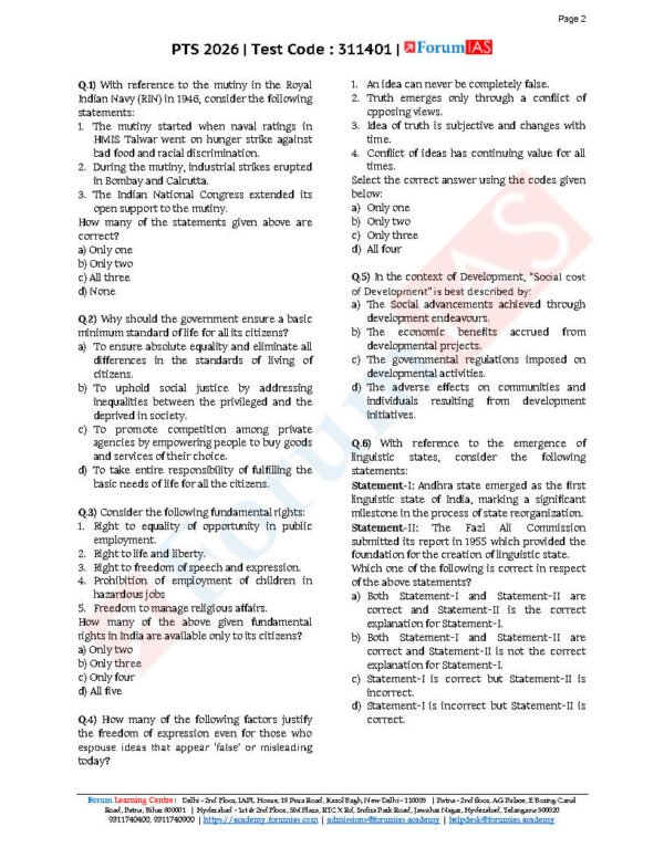 FORUM IAS GENERAL STUDIES ( Comprehensive Test  Full Syllabus ) Test -13 ( L-1 ) 2026 | English | B&W - Image 2