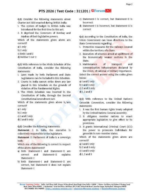 FORUM IAS GENERAL STUDIES ( Polity -1 Constitutional  ) Test -14 ( L-2 )[ 1 ]  2026 | English | B&W - Image 2