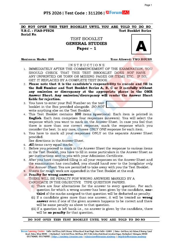 FORUM IAS GENERAL STUDIES ( Economy - 2 ) Test -19 ( L-2 )[ 6 ]  2026 | English | B&W - Image 3