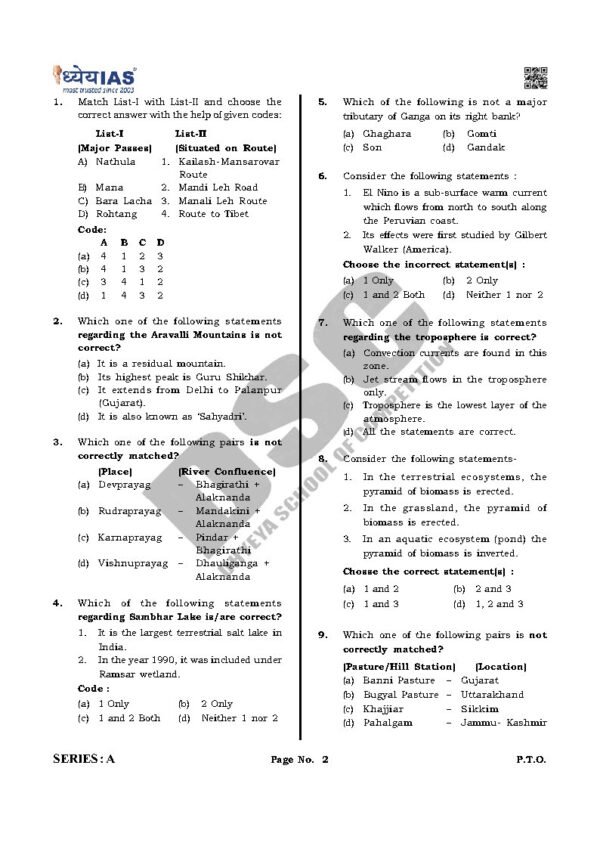 DHYEYA IAS [  UPPSC ( PT ) Test ] (  भूगोल एवं पर्यावरण  Test - 3 ) Bilingual | 2025 | B&W - Image 4