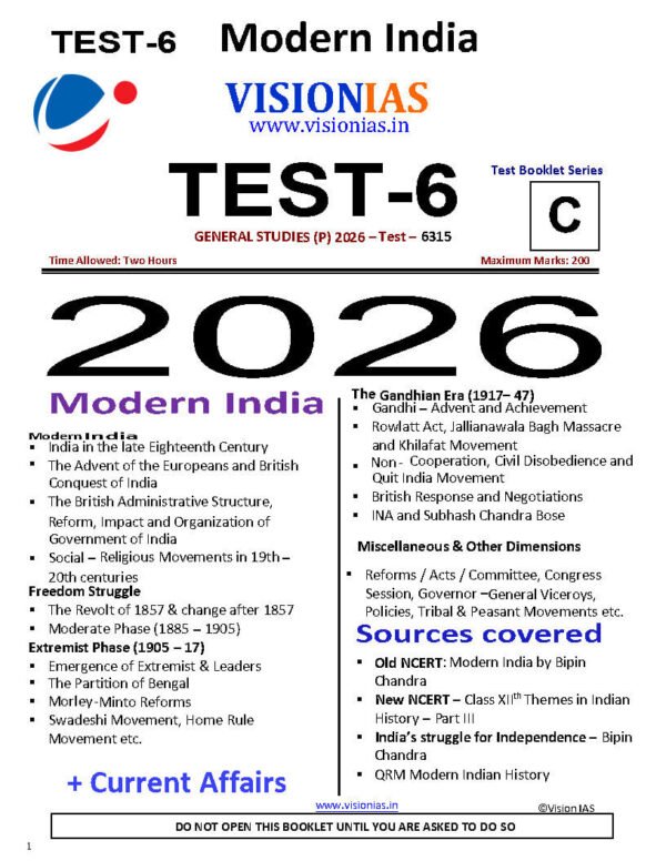 Vision IAS GENERAL STUDIES [P] ( Modern Indian  ) Test -6 (6315 ) 2026 | English | B&W - Image 2