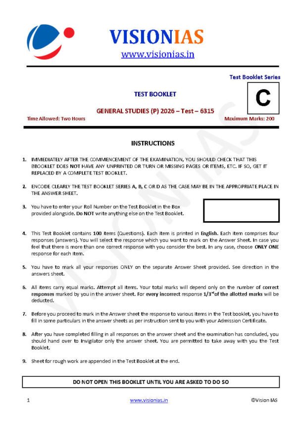 Vision IAS GENERAL STUDIES [P] ( Modern Indian  ) Test -6 (6315 ) 2026 | English | B&W - Image 3