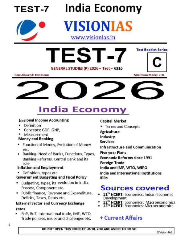 Vision IAS GENERAL STUDIES [P] ( Indian Economy ) Test -7 (6316 ) 2026 | English | B&W - Image 2