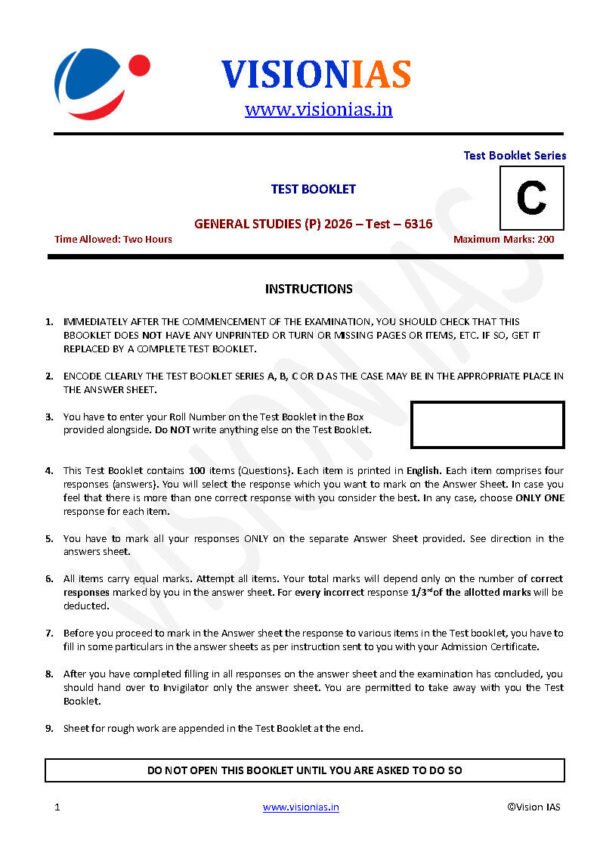 Vision IAS GENERAL STUDIES [P] ( Indian Economy ) Test -7 (6316 ) 2026 | English | B&W - Image 3