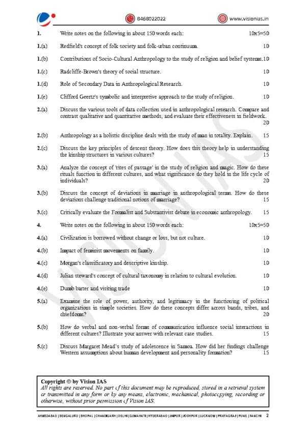 VISION IAS ANTHROPOLOGY  ( Optional Test Series ) Test -1 to 4 [ 3310 to 3313 ] 2025 | English  | B&W - Image 4