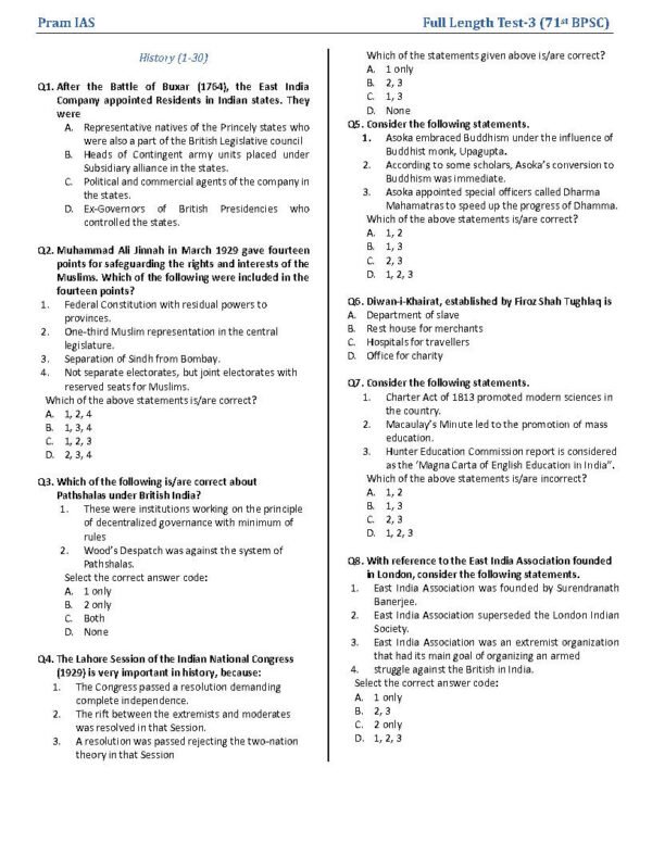 PRAM IAS Samadhan Batch ( 71st BPSC Prelim Test ) Full length Test -3 2025 | English | B&W - Image 3