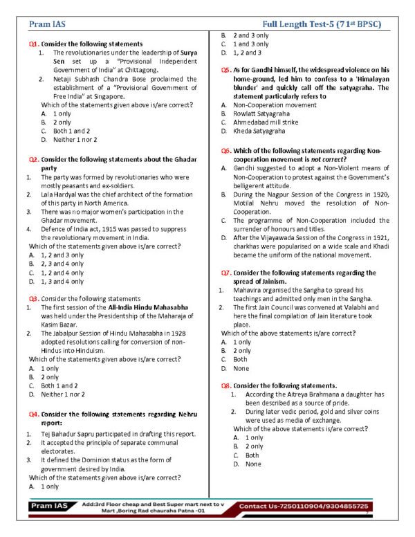 PRAM IAS Samadhan Batch ( 71st BPSC Prelim Test ) Full length Test -5 2025 | English | B&W - Image 3