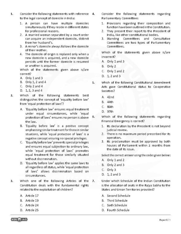 KGS IAS TEST BOOKLET BPSC 71st Prelims ( General Studies Paper -1 ) Test -13 Polity  | 2025 English | B&W - Image 4