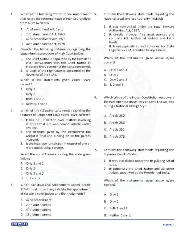 KGS IAS TEST BOOKLET BPSC 71st Prelims ( General Studies Paper -1 ) Test -14 Polity -2 | 2025 English | B&W - Image 4